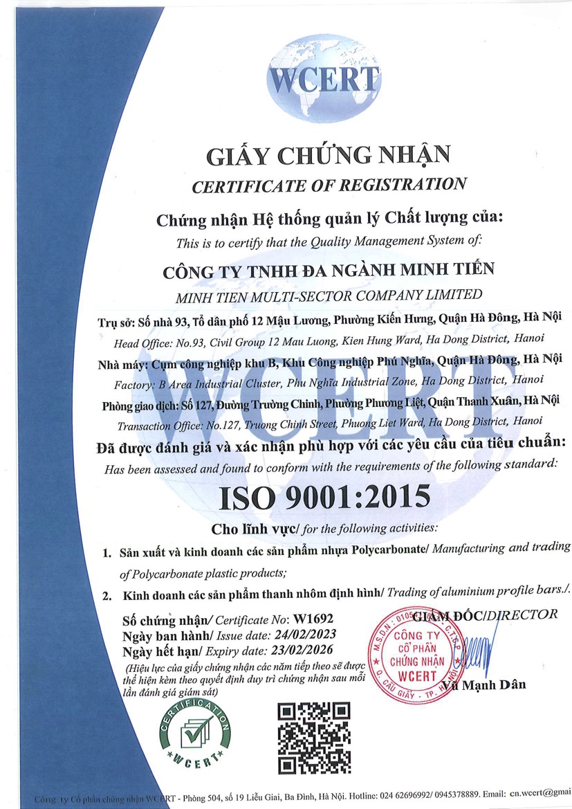 Giấy chứng nhận ISO Minh Tiến Group