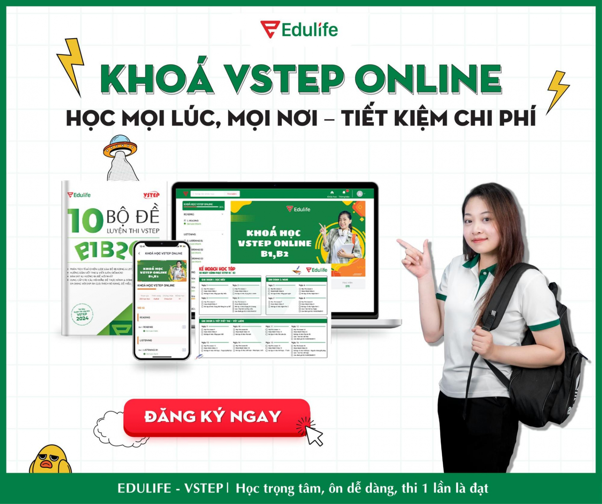 Khoá VSTEP Online cung cấp đầy đủ kiến thức cần thiết để chinh phục kỳ thi VSTEP.