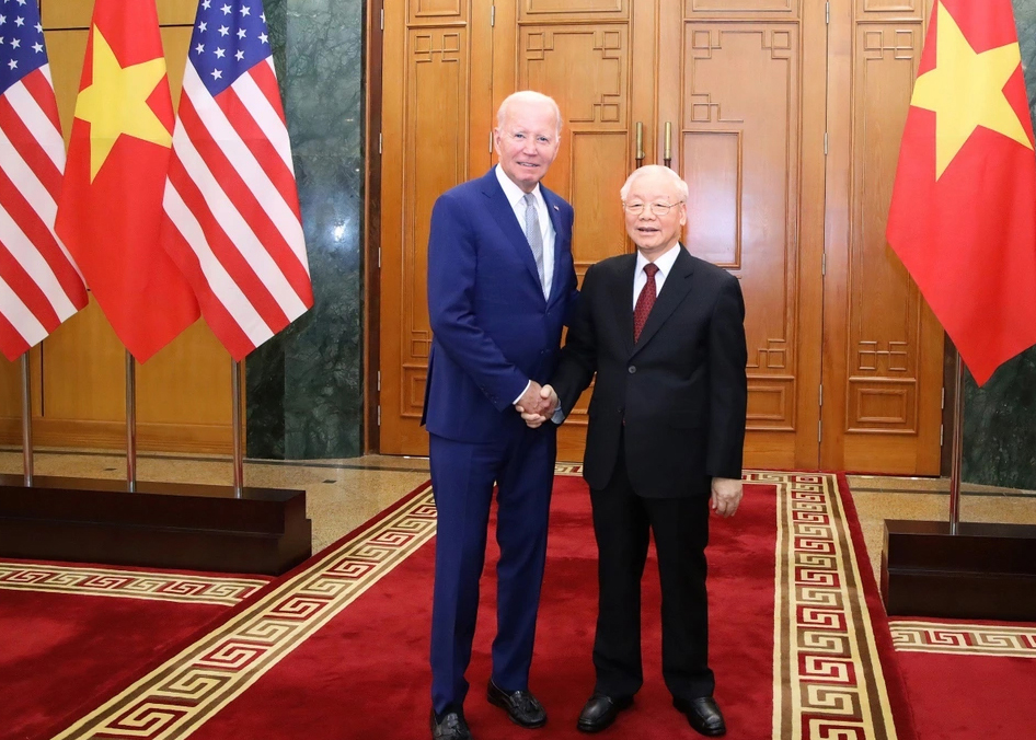 Tổng Bí thư Nguyễn Phú Trọng và Tổng thống Mỹ Joe Biden tại cuộc gặp báo chí sau hội đàm ngày 10/9 