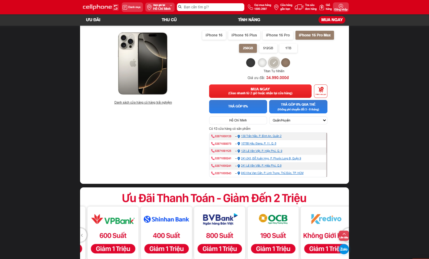 Mua iPhone 16 Pro Max chính hãng nhiều ưu đãi tại CellphoneS