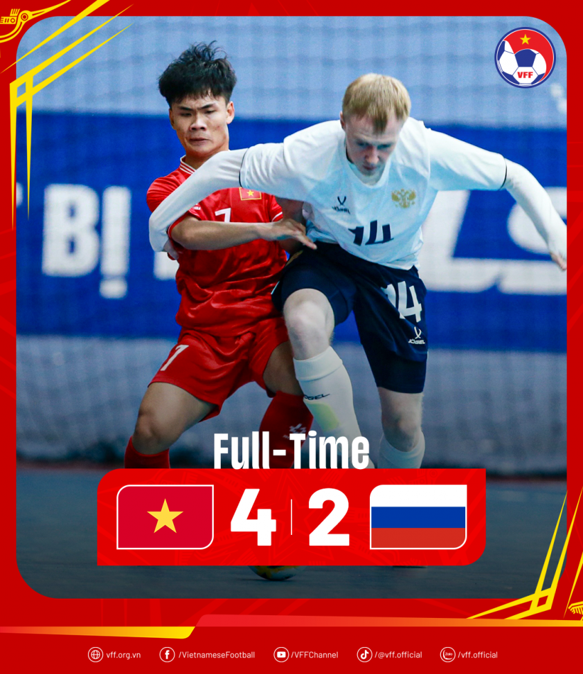 U19 futsal Việt Nam đã có trận đấu hay và thắng thuyết phục Nga.