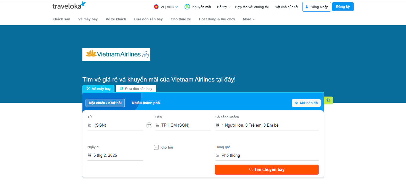 Bạn dễ dàng tìm kiếm vé Vietnam Airlines trên Traveloka