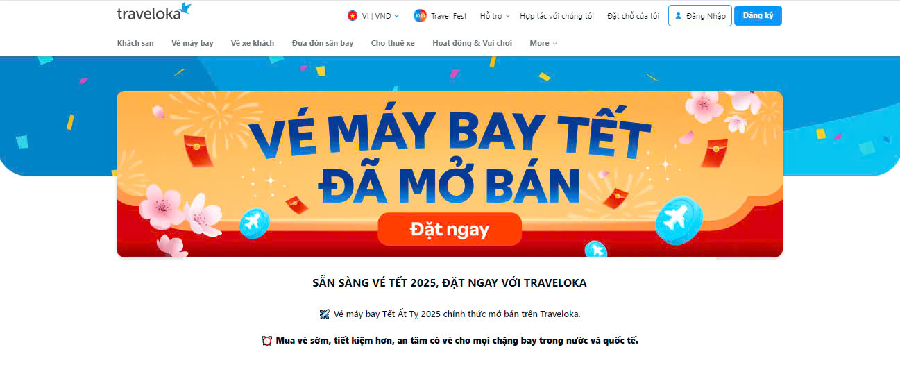 Hiện tại vé Tết 2025 đã mở bán trên Traveloka