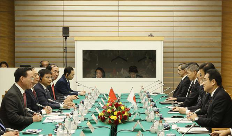 Chủ tịch nước Võ Văn Thưởng hội đàm với Thủ tướng Nhật Bản Kishida Fumio.