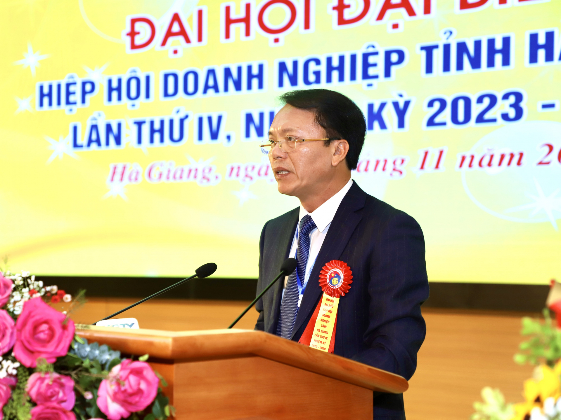 Chủ tịch Hiệp hội Doanh nghiệp tỉnh khoá IV Nguyễn Văn Thắng phát biểu bế mạc đại hội