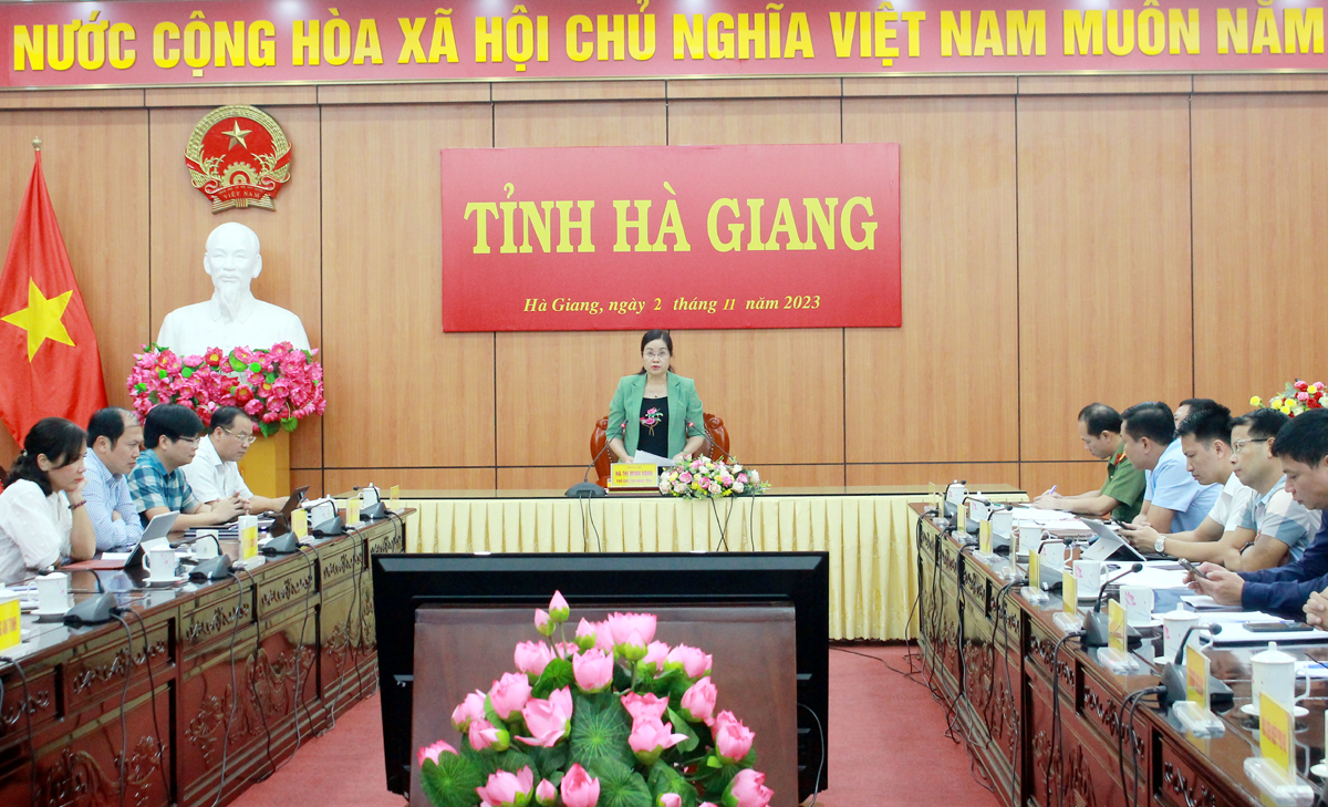 Phó Chủ tịch UBND tỉnh Hà Thị Minh Hạnh phát biểu tại hội nghị