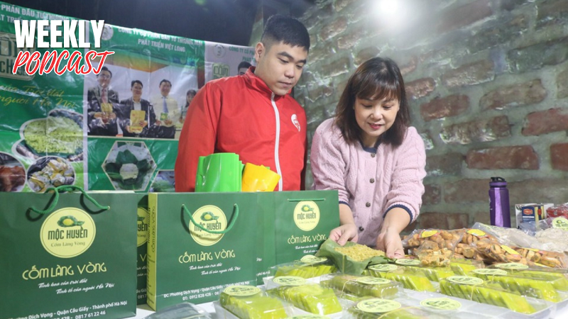 Vong Villages green rice products on display at the Hanoi Culinary Culture Festival 2023. 