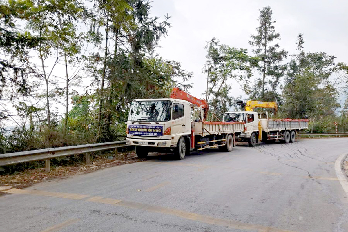 Công ty Điện lực Hà Giang bố trí phương tiện chở xi măng hỗ trợ cho bà con