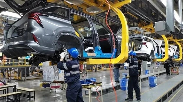 Production line at an automobile assembly plant in Anhui Province, China