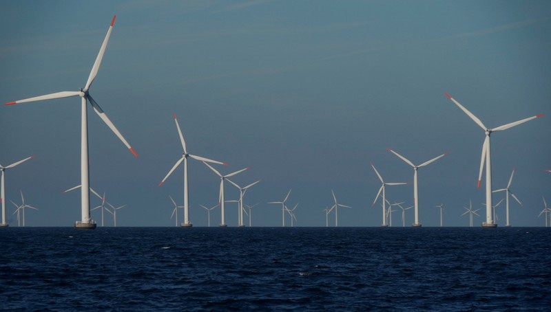 A view of the turbines at an offshore wind farm near Nysted, Denmark, September 4, 2023. 