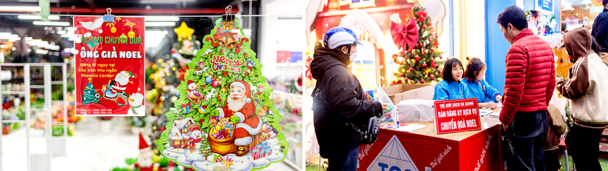 Không khí Noel tràn ngập trên khắp thành phố với nhiều mặt hàng quà tặng Giáng sinh được bày bán. Đáp ứng nhu cầu của khách hàng, ngay từ đầu tháng 12, dịch vụ “Ông già Noel tặng quà” đã được nhiều cá nhân, doanh nghiệp triển khai, thu hút sự quan tâm của nhiều bậc phụ huynh.