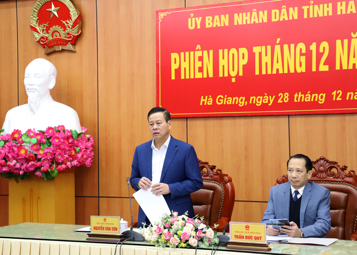 Chủ tịch UBND tỉnh Nguyễn Văn Sơn và Phó Chủ tịch UBND tỉnh Trần Đức Quý chủ trì phiên họp.