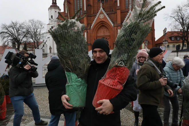 Người dân mua cây thông Noel tại Bialystok, Ba Lan.