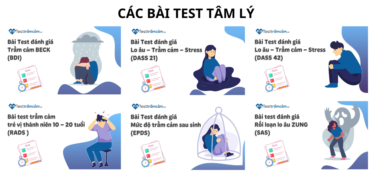 Hình ảnh: Danh sách các bài test trầm cảm tại Testtramcam.vn