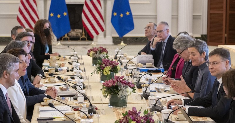 Delegates attending the fifth meeting of the EU-US Trade and Technology Council (TTC) in Washington, D.C., on January 30, 2024.